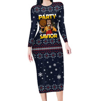 Jesus Party Savior Christmas Family Matching Long Sleeve Bodycon Dress and Hawaiian Shirt Funny Xmas Holiday Patterns - Wonder Print Shop