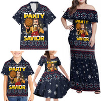 Jesus Party Savior Christmas Family Matching Off Shoulder Maxi Dress and Hawaiian Shirt Funny Xmas Holiday Patterns - Wonder Print Shop