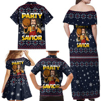 Jesus Party Savior Christmas Family Matching Off Shoulder Maxi Dress and Hawaiian Shirt Funny Xmas Holiday Patterns - Wonder Print Shop