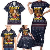 Jesus Party Savior Christmas Family Matching Short Sleeve Bodycon Dress and Hawaiian Shirt Funny Xmas Holiday Patterns - Wonder Print Shop
