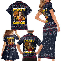 Jesus Party Savior Christmas Family Matching Short Sleeve Bodycon Dress and Hawaiian Shirt Funny Xmas Holiday Patterns - Wonder Print Shop