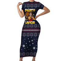 Jesus Party Savior Christmas Family Matching Short Sleeve Bodycon Dress and Hawaiian Shirt Funny Xmas Holiday Patterns - Wonder Print Shop