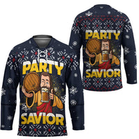Jesus Party Savior Christmas Hockey Jersey Funny Xmas Holiday Patterns - Wonder Print Shop