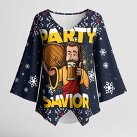 Jesus Party Savior Christmas Kimono Sleeve Blouse Funny Xmas Holiday Patterns - Wonder Print Shop