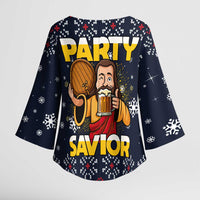 Jesus Party Savior Christmas Kimono Sleeve Blouse Funny Xmas Holiday Patterns - Wonder Print Shop