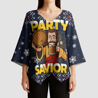 Jesus Party Savior Christmas Kimono Sleeve Blouse Funny Xmas Holiday Patterns - Wonder Print Shop