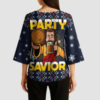 Jesus Party Savior Christmas Kimono Sleeve Blouse Funny Xmas Holiday Patterns - Wonder Print Shop