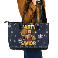 Jesus Party Savior Christmas Leather Tote Bag Funny Xmas Holiday Patterns - Wonder Print Shop