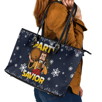 Jesus Party Savior Christmas Leather Tote Bag Funny Xmas Holiday Patterns - Wonder Print Shop