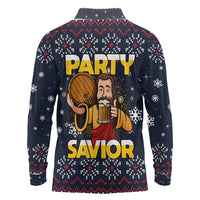 Jesus Party Savior Christmas Long Sleeve Polo Shirt Funny Xmas Holiday Patterns - Wonder Print Shop