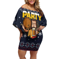 Jesus Party Savior Christmas Off Shoulder Short Dress Funny Xmas Holiday Patterns - Wonder Print Shop