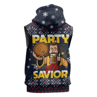 Jesus Party Savior Christmas Sleeveless Zip Hoodie Funny Xmas Holiday Patterns - Wonder Print Shop