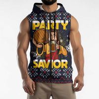Jesus Party Savior Christmas Sleeveless Zip Hoodie Funny Xmas Holiday Patterns - Wonder Print Shop