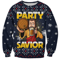 Jesus Party Savior Christmas Sweatshirt Funny Xmas Holiday Patterns - Wonder Print Shop