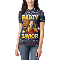 Jesus Party Savior Christmas Women Polo Shirt Funny Xmas Holiday Patterns - Wonder Print Shop
