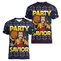 Jesus Party Savior Christmas Women V-Neck T-Shirt Funny Xmas Holiday Patterns - Wonder Print Shop