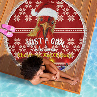 Just A Girl Who Loves Christmas And Chickens Christmas Beach Blanket Funny Xmas Holiday Patterns - Wonder Print Shop