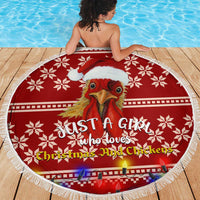 Just A Girl Who Loves Christmas And Chickens Christmas Beach Blanket Funny Xmas Holiday Patterns - Wonder Print Shop