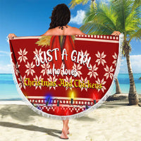 Just A Girl Who Loves Christmas And Chickens Christmas Beach Blanket Funny Xmas Holiday Patterns - Wonder Print Shop