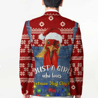 Just A Girl Who Loves Christmas And Chickens Christmas Blazer Funny Xmas Holiday Patterns - Wonder Print Shop