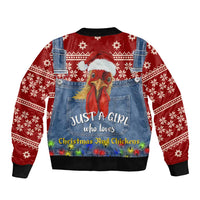 Just A Girl Who Loves Christmas And Chickens Christmas Bomber Jacket Funny Xmas Holiday Patterns - Wonder Print Shop