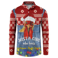 Just A Girl Who Loves Christmas And Chickens Christmas Button Sweatshirt Funny Xmas Holiday Patterns - Wonder Print Shop