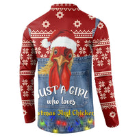 Just A Girl Who Loves Christmas And Chickens Christmas Button Sweatshirt Funny Xmas Holiday Patterns - Wonder Print Shop