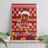 Just A Girl Who Loves Christmas And Chickens Christmas Canvas Wall Art Funny Xmas Holiday Patterns - Wonder Print Shop