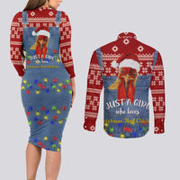 Just A Girl Who Loves Christmas And Chickens Christmas Couples Matching Long Sleeve Bodycon Dress and Long Sleeve Button Shirt Funny Xmas Holiday Patterns - Wonder Print Shop