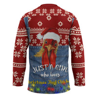 Just A Girl Who Loves Christmas And Chickens Christmas Hockey Jersey Funny Xmas Holiday Patterns - Wonder Print Shop