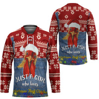 Just A Girl Who Loves Christmas And Chickens Christmas Hockey Jersey Funny Xmas Holiday Patterns - Wonder Print Shop