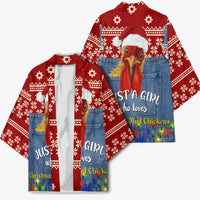 Just A Girl Who Loves Christmas And Chickens Christmas Kimono Funny Xmas Holiday Patterns - Wonder Print Shop