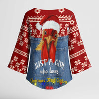 Just A Girl Who Loves Christmas And Chickens Christmas Kimono Sleeve Blouse Funny Xmas Holiday Patterns - Wonder Print Shop