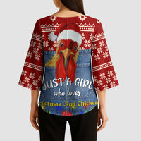 Just A Girl Who Loves Christmas And Chickens Christmas Kimono Sleeve Blouse Funny Xmas Holiday Patterns - Wonder Print Shop