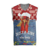 Just A Girl Who Loves Christmas And Chickens Christmas Knitted V-Neck Vest Funny Xmas Holiday Patterns - Wonder Print Shop