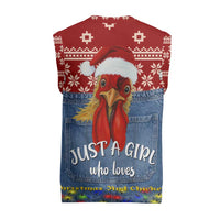 Just A Girl Who Loves Christmas And Chickens Christmas Knitted V-Neck Vest Funny Xmas Holiday Patterns - Wonder Print Shop