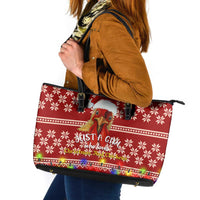 Just A Girl Who Loves Christmas And Chickens Christmas Leather Tote Bag Funny Xmas Holiday Patterns - Wonder Print Shop