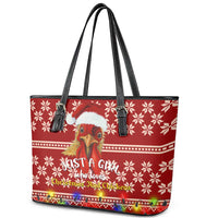 Just A Girl Who Loves Christmas And Chickens Christmas Leather Tote Bag Funny Xmas Holiday Patterns - Wonder Print Shop