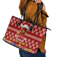 Just A Girl Who Loves Christmas And Chickens Christmas Leather Tote Bag Funny Xmas Holiday Patterns - Wonder Print Shop