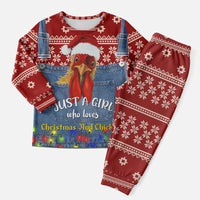 Just A Girl Who Loves Christmas And Chickens Christmas Pajama Set Funny Xmas Holiday Patterns - Wonder Print Shop