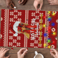 Just A Girl Who Loves Christmas And Chickens Christmas Puzzle Funny Xmas Holiday Patterns - Wonder Print Shop