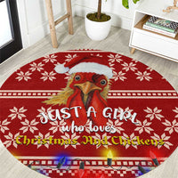 Just A Girl Who Loves Christmas And Chickens Christmas Round Carpet Funny Xmas Holiday Patterns - Wonder Print Shop