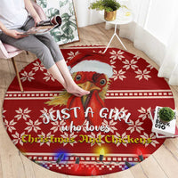 Just A Girl Who Loves Christmas And Chickens Christmas Round Carpet Funny Xmas Holiday Patterns - Wonder Print Shop