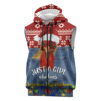 Just A Girl Who Loves Christmas And Chickens Christmas Sleeveless Zip Hoodie Funny Xmas Holiday Patterns - Wonder Print Shop