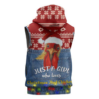 Just A Girl Who Loves Christmas And Chickens Christmas Sleeveless Zip Hoodie Funny Xmas Holiday Patterns - Wonder Print Shop