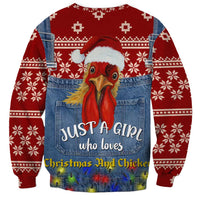 Just A Girl Who Loves Christmas And Chickens Christmas Sweatshirt Funny Xmas Holiday Patterns - Wonder Print Shop