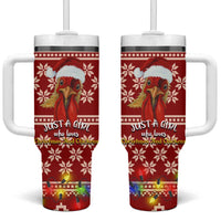 Just A Girl Who Loves Christmas And Chickens Christmas Tumbler With Handle Funny Xmas Holiday Patterns - Wonder Print Shop