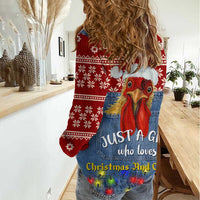 Just A Girl Who Loves Christmas And Chickens Christmas Women Casual Shirt Funny Xmas Holiday Patterns - Wonder Print Shop
