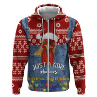 Just A Girl Who Loves Christmas And Chickens Christmas Zip Hoodie Funny Xmas Holiday Patterns - Wonder Print Shop