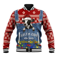 Just A Girl Who Loves Christmas And Cows Christmas Baseball Jacket Funny Xmas Holiday Patterns - Wonder Print Shop
